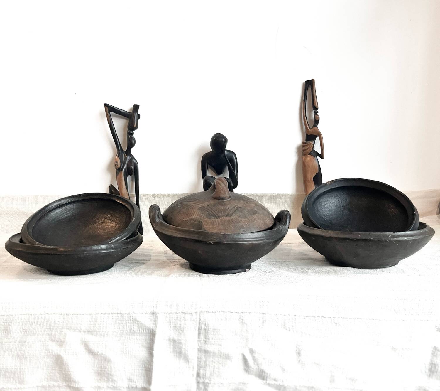 Set of 2 Abron S black terracotta bowls Raw bowl African artisanal bowl