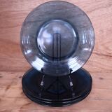 4 vintage blue tempered glass dinner plates Vereco France