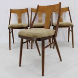 1950s Set of Four Restored Dining Chairs in Walnut, Czechoslovakia
