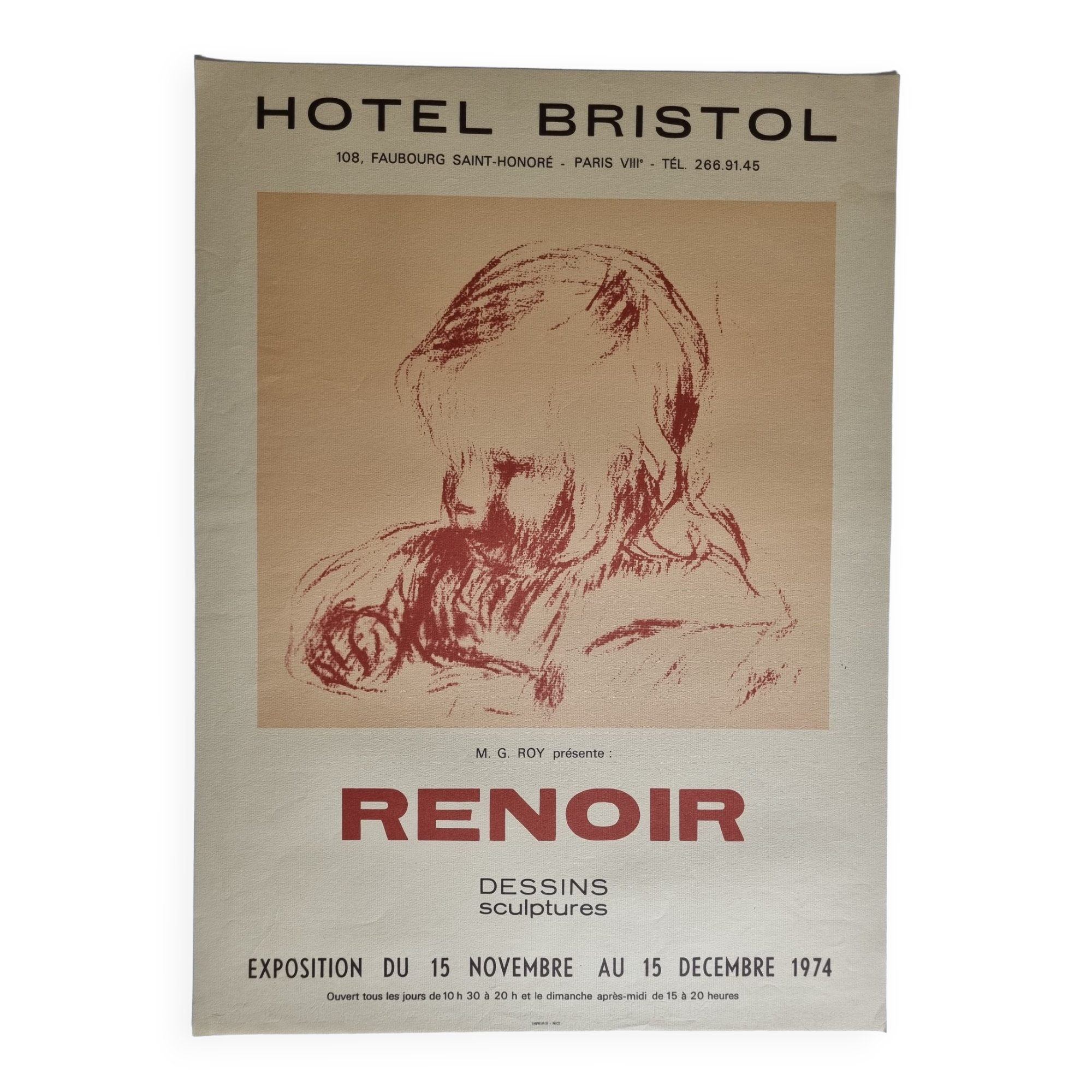 Lithographic poster on Arches paper, Renoir, Hotel Bristol, 1974