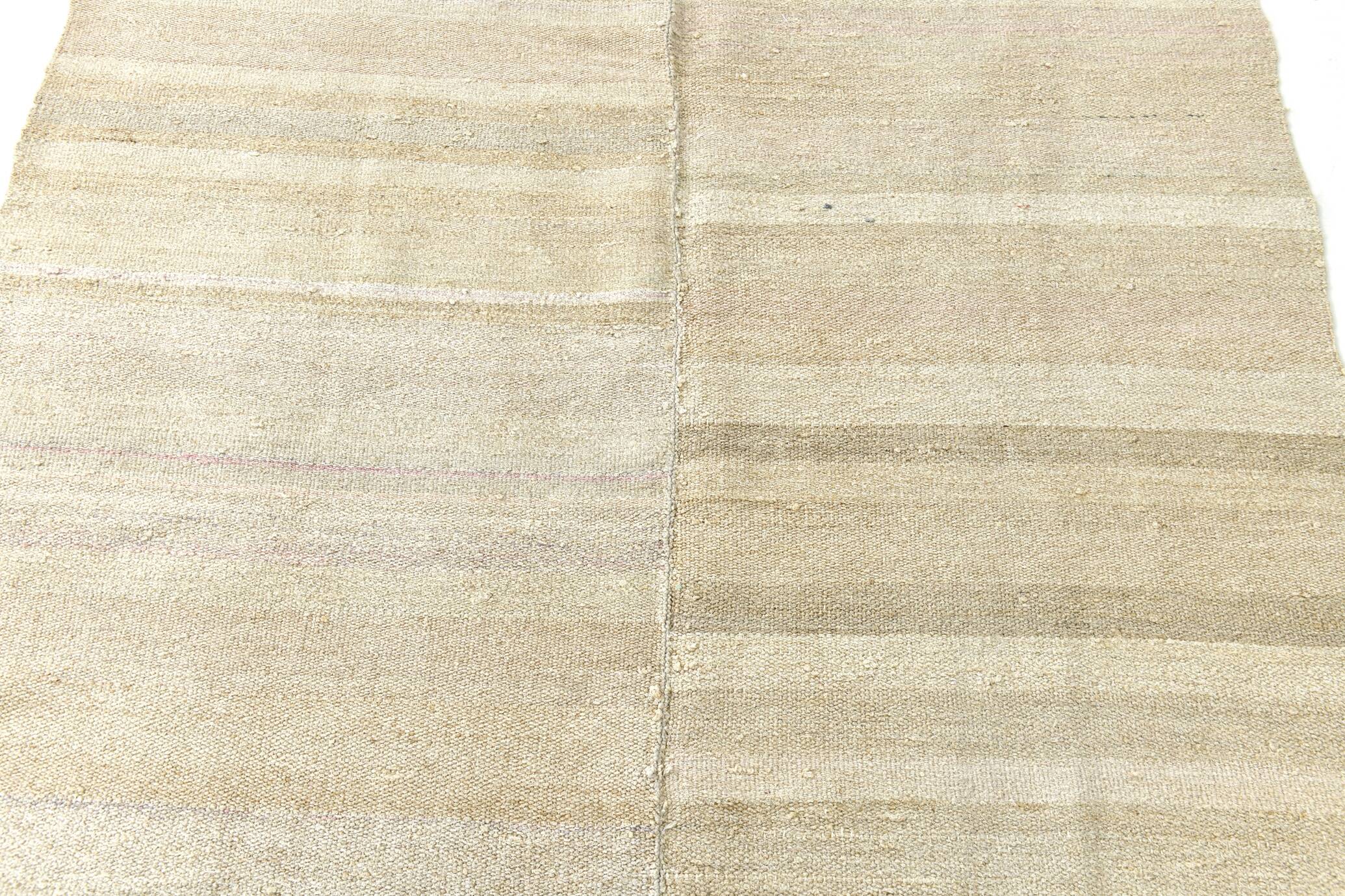 5x8 Beige & Cream Striped Kilim Rug, 160x234Cm