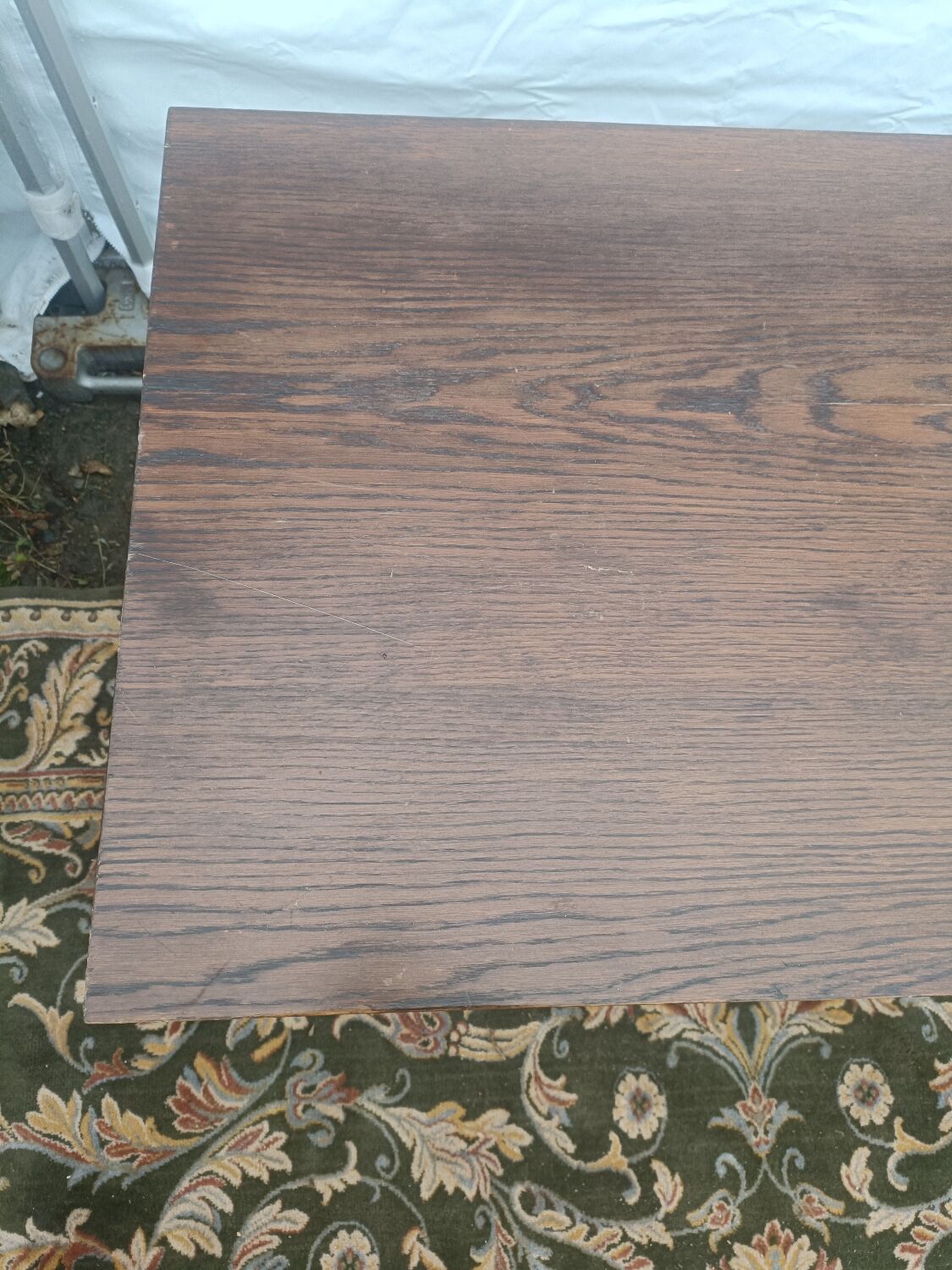Bistro table wood and wrought iron tray