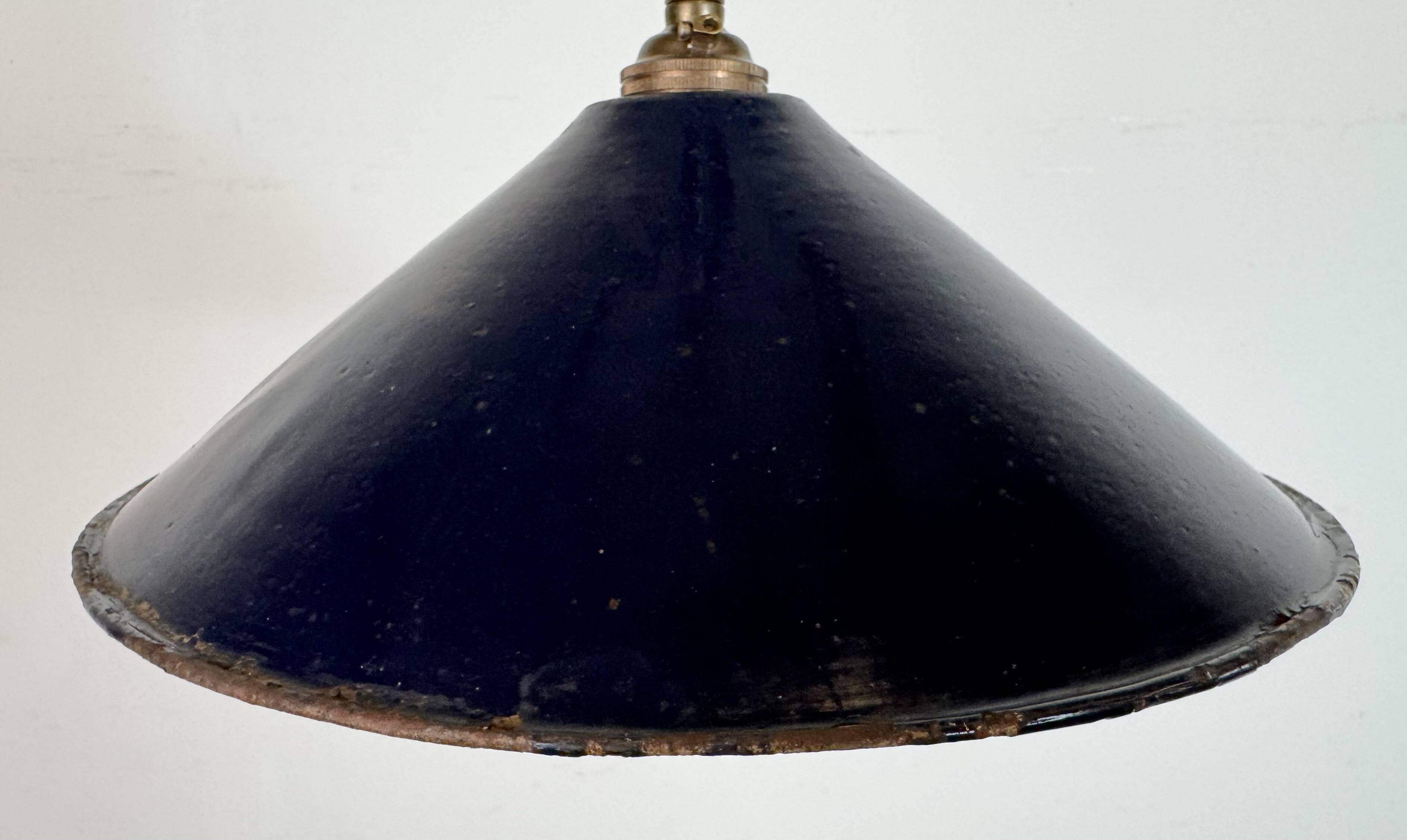 Industrial British Dark Blue Enamel Factory Pendant Lamp, 1950s