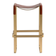Contemporary kitchen stool, aged brass metal and cognac leather.