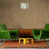 Green velvet armchairs by Gigi Radice, Italy 1950s set of 2