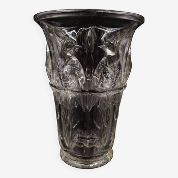 Vase en verre Art Déco français avec motif cacatoès par Verlux