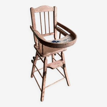 Doll's high chair in weathered wood