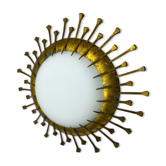 Sconce soleil brutaliste, oplaine et feuille d'or, italy, 1960