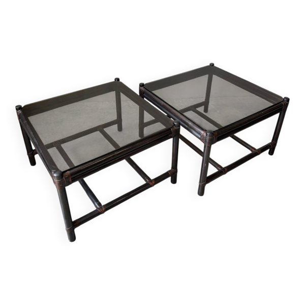 Table d’appoint / bout de canapé en bambou, 70s