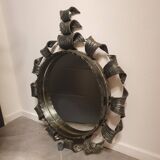 Miroir brutaliste en fer forgé Espagne 1950
