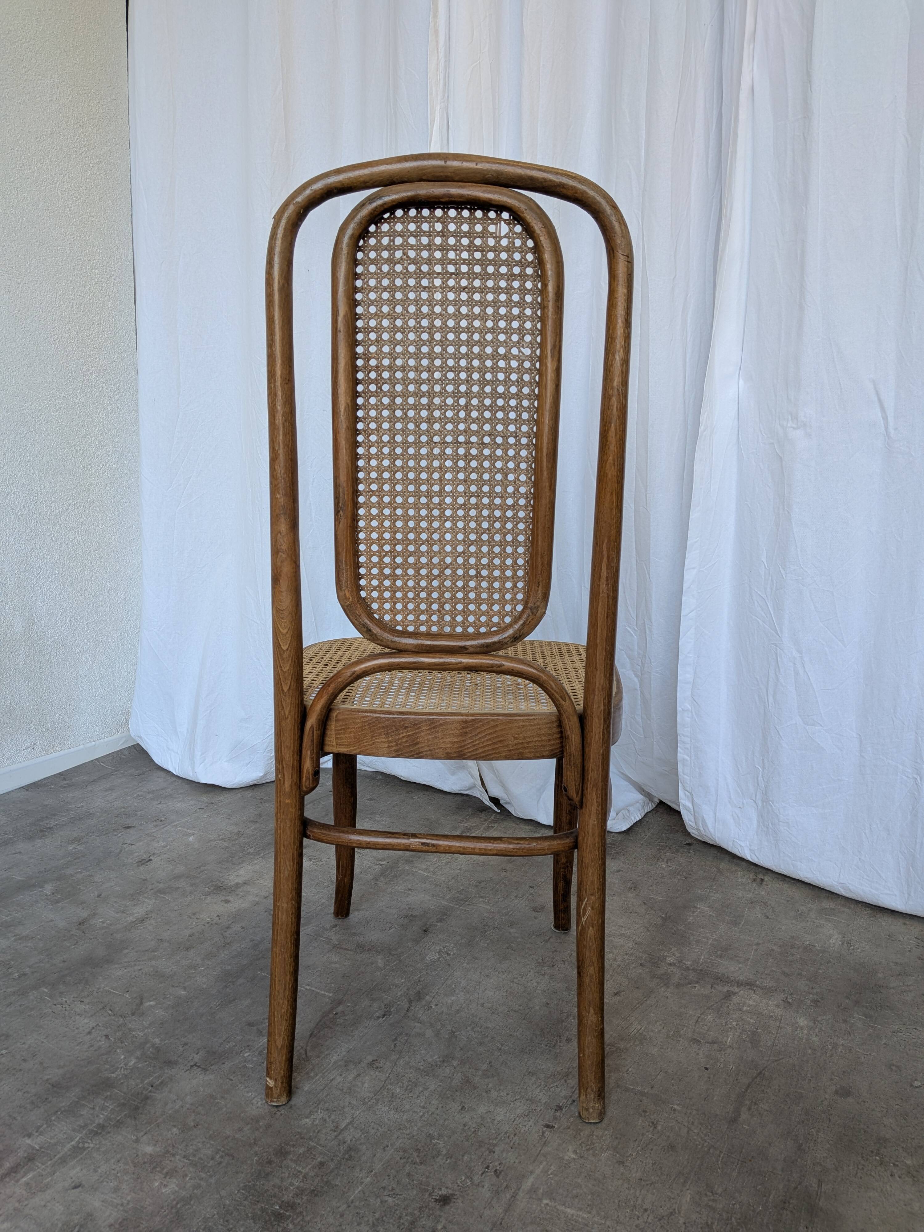 Vintage High Back Bentwood Cane Dining Chair / Thonet Style / Torn Seat