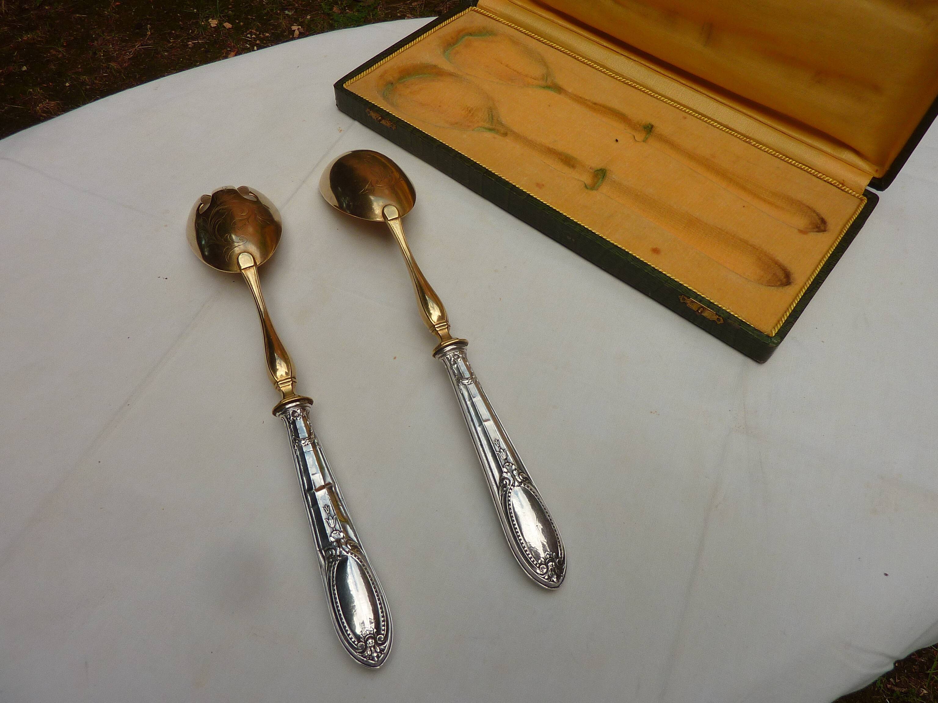 Filled silver salad serving cutlery, minerva hallmark