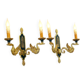 Pair of Gilded Bronze Wall Lights in Empire Style with Two Lights by Lucien Gau