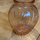 Vase boule art deco verre moulé rose
