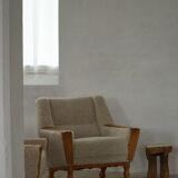 French Art Deco low stool with vintage upholstery made in the 1940s.