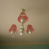 Lasuffed white metal suspension - 3 pink lampshades