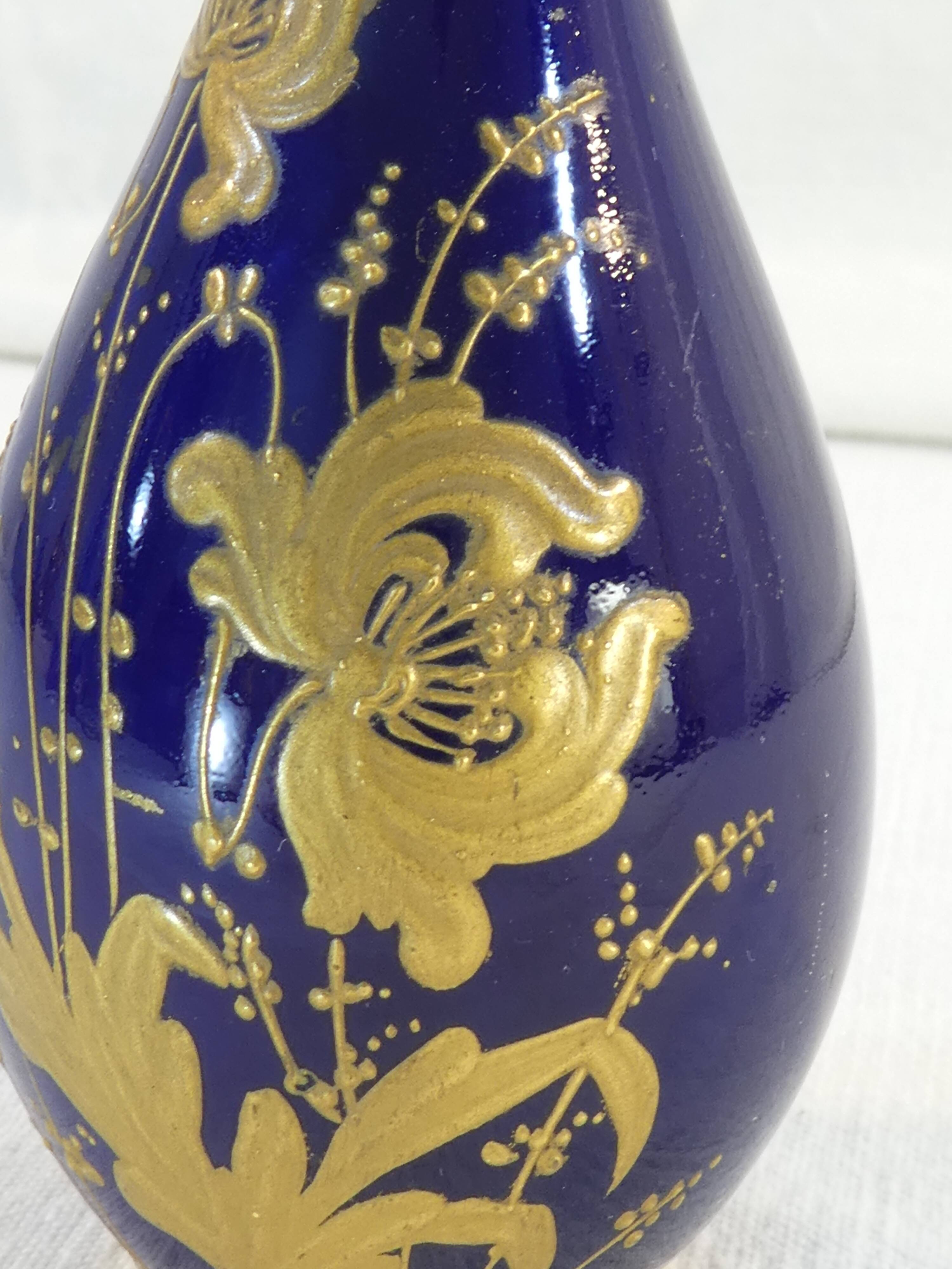Blue porcelain oven vase of limoges