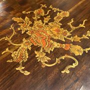 Bouillotte table pedestal table with marquetry decoration and bronze ornaments in the Louis style