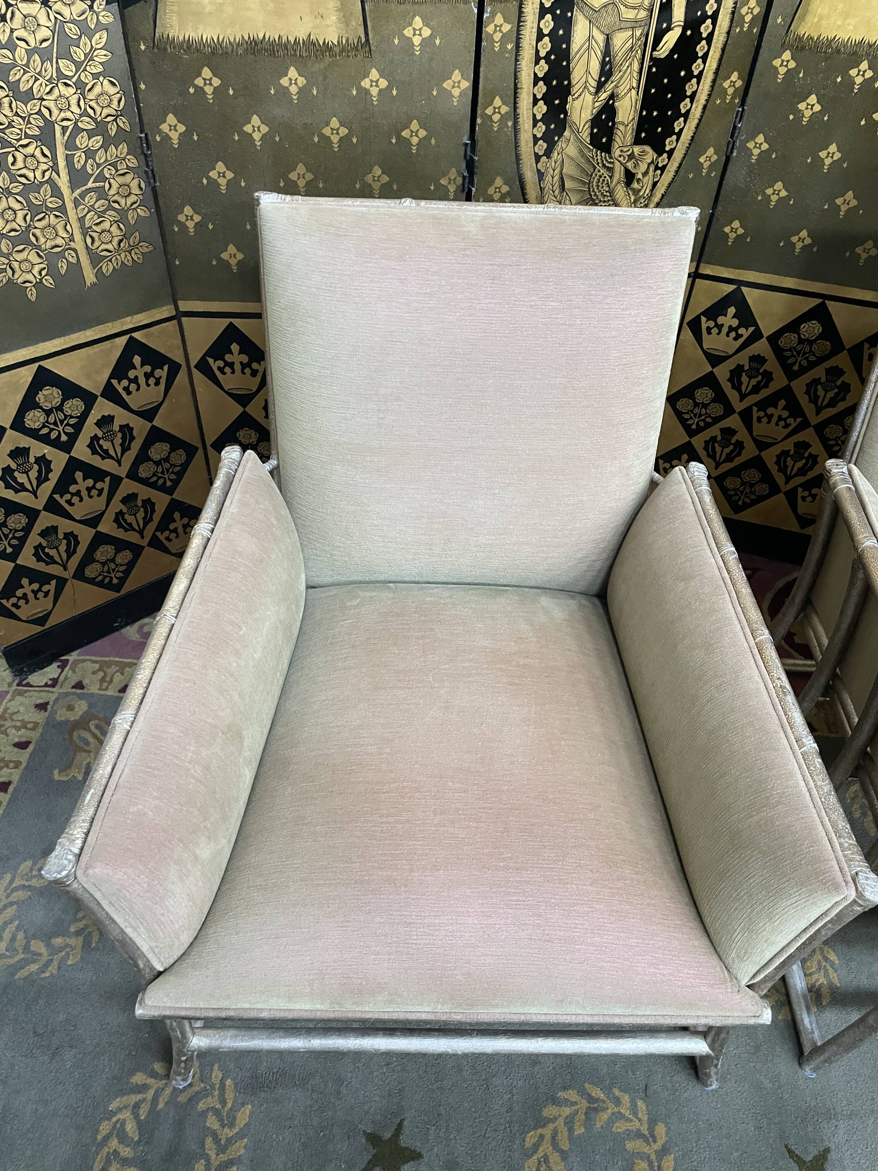 Suite of 6 shepherdess armchairs bamboo and beige velvet