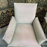 Suite of 6 shepherdess armchairs bamboo and beige velvet