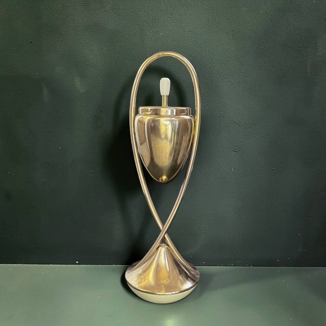 Space Age pivoting floor ashtray in anodised gold aluminium – Mettawa