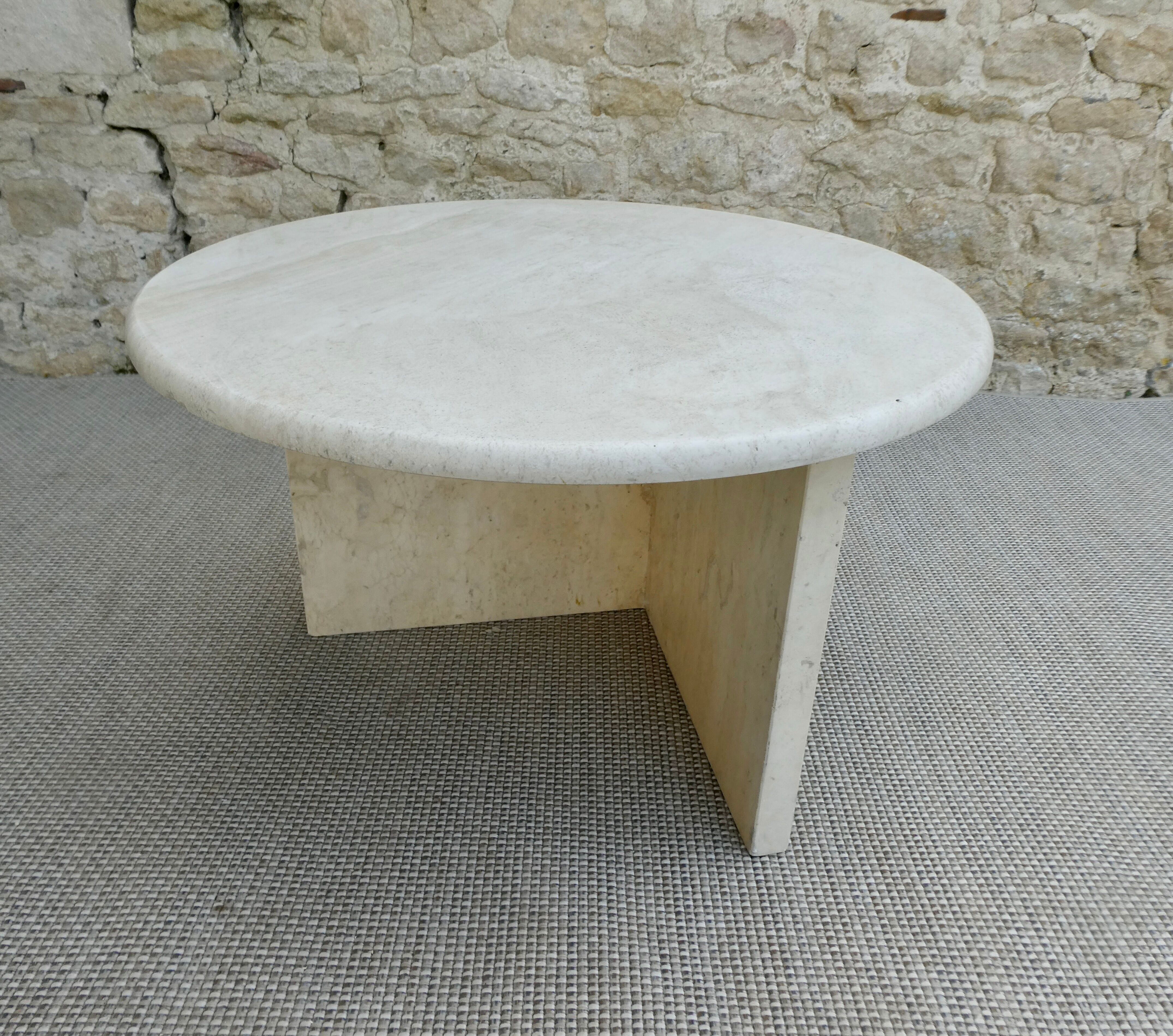 Side table, round travertine sofa end