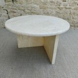 Side table, round travertine sofa end