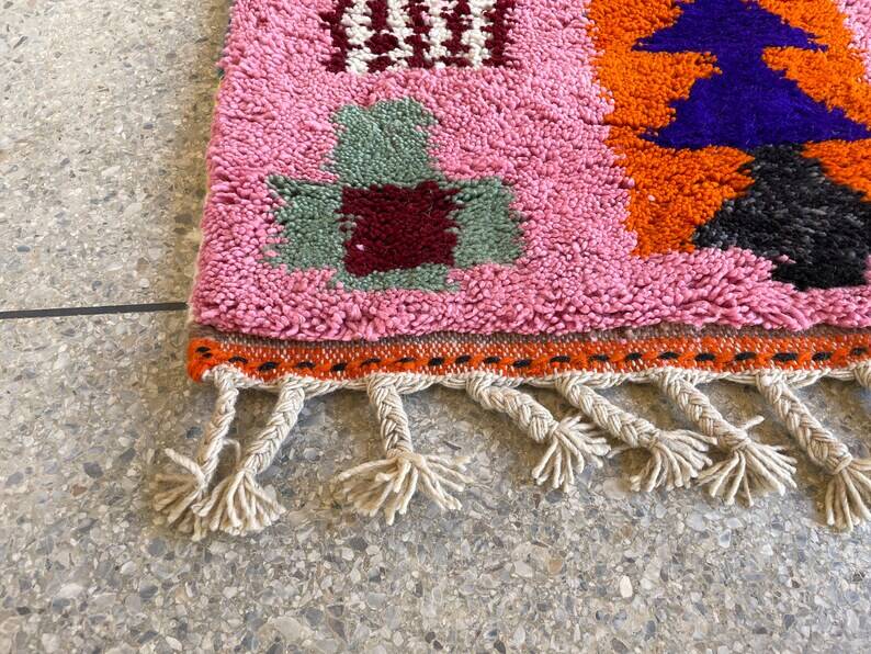 Moroccan handmade rug, beni ourain pink shag 150/250cm