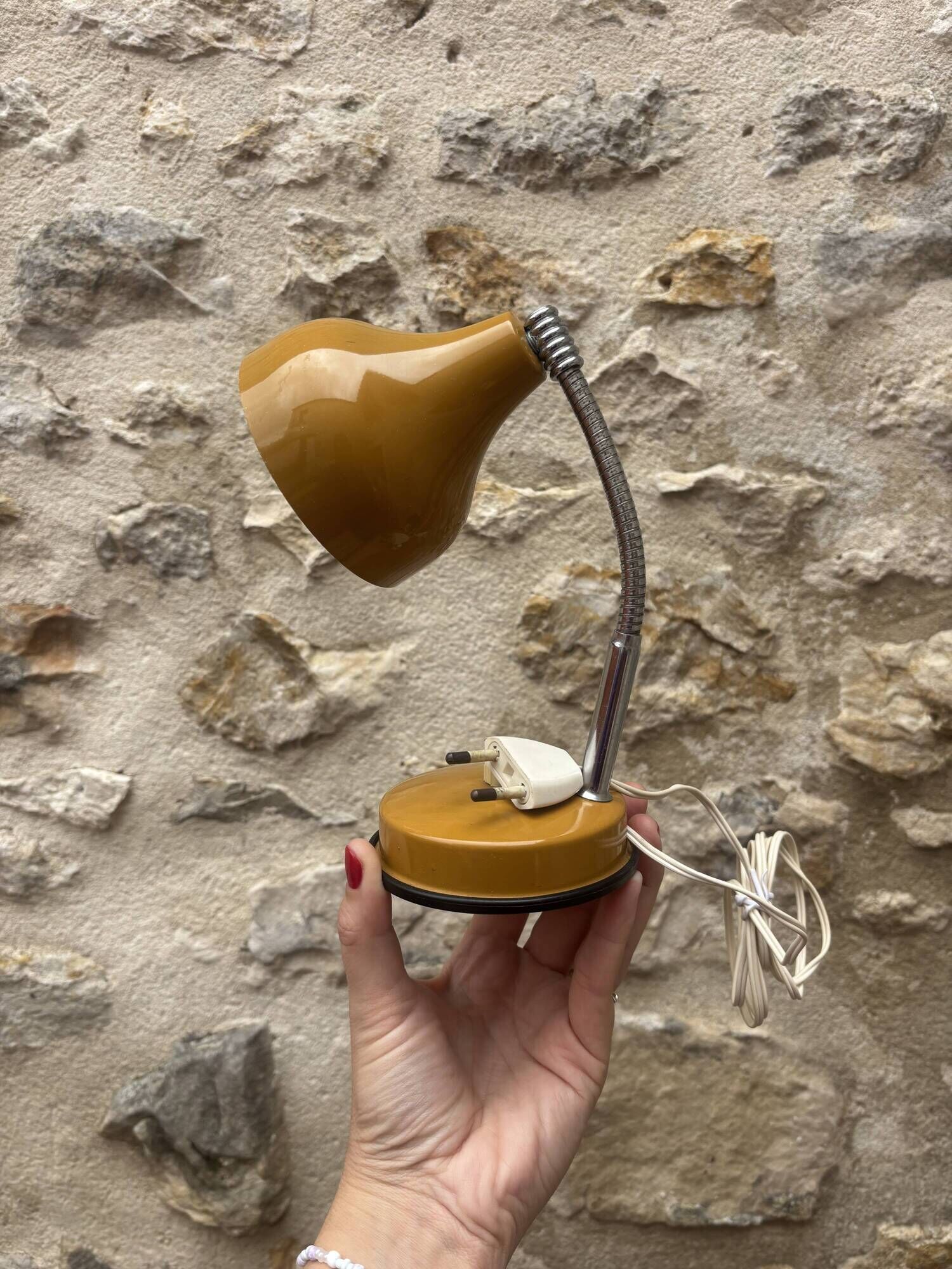 Vintage Desk Lamp "Cocotte" – 1970s – Mustard Yellow & Chrome