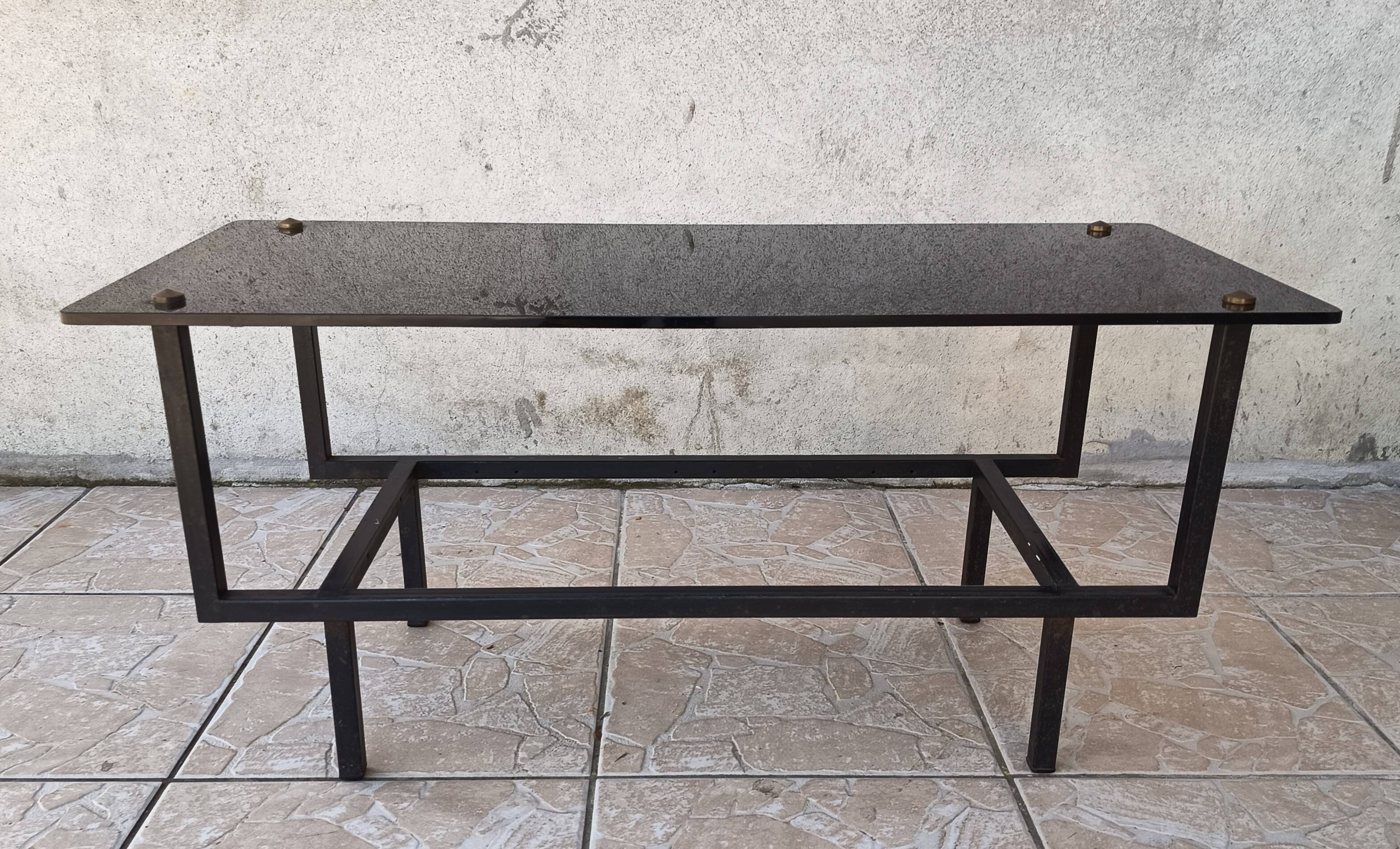 1950s metal and glass coffee table