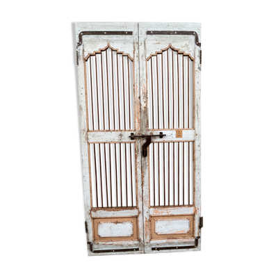Porte de patio art déco en teck birman avec patine d'origine
