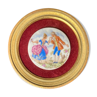 Cadre miniature scène galante porcelaine XXème