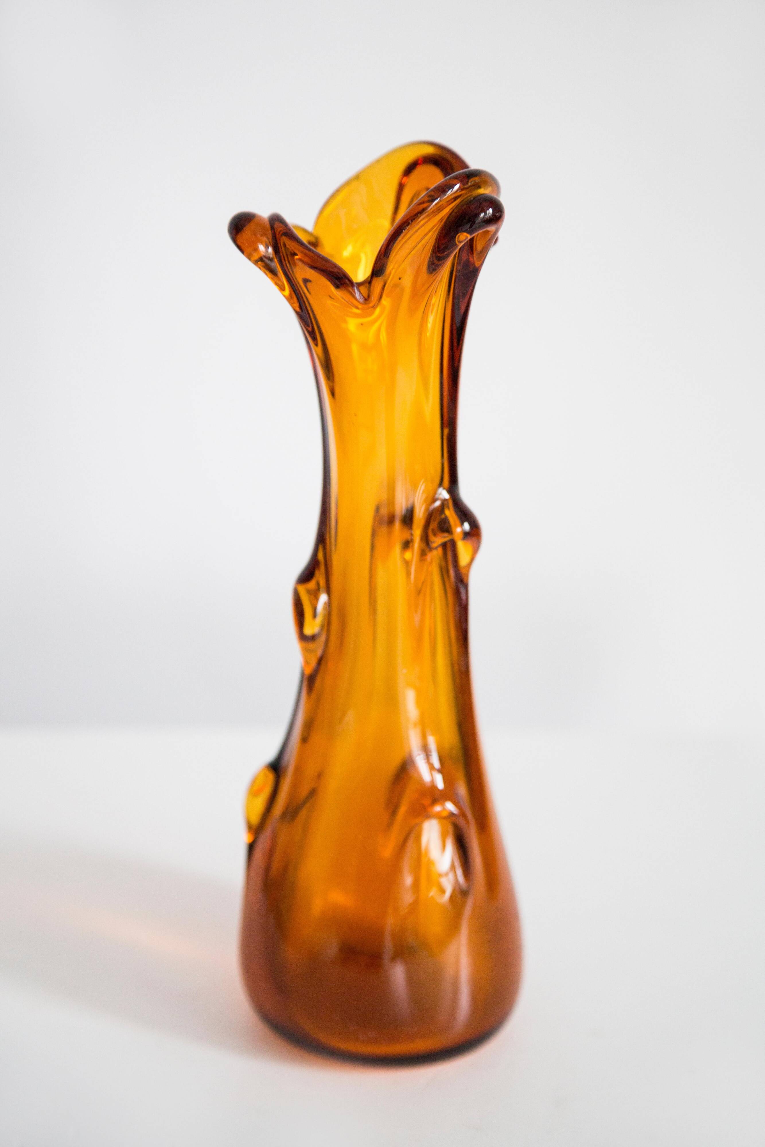 Artistic yellow glass vase from the mid-century, Tarnowiec, Sulczan, Europe, 1970s.