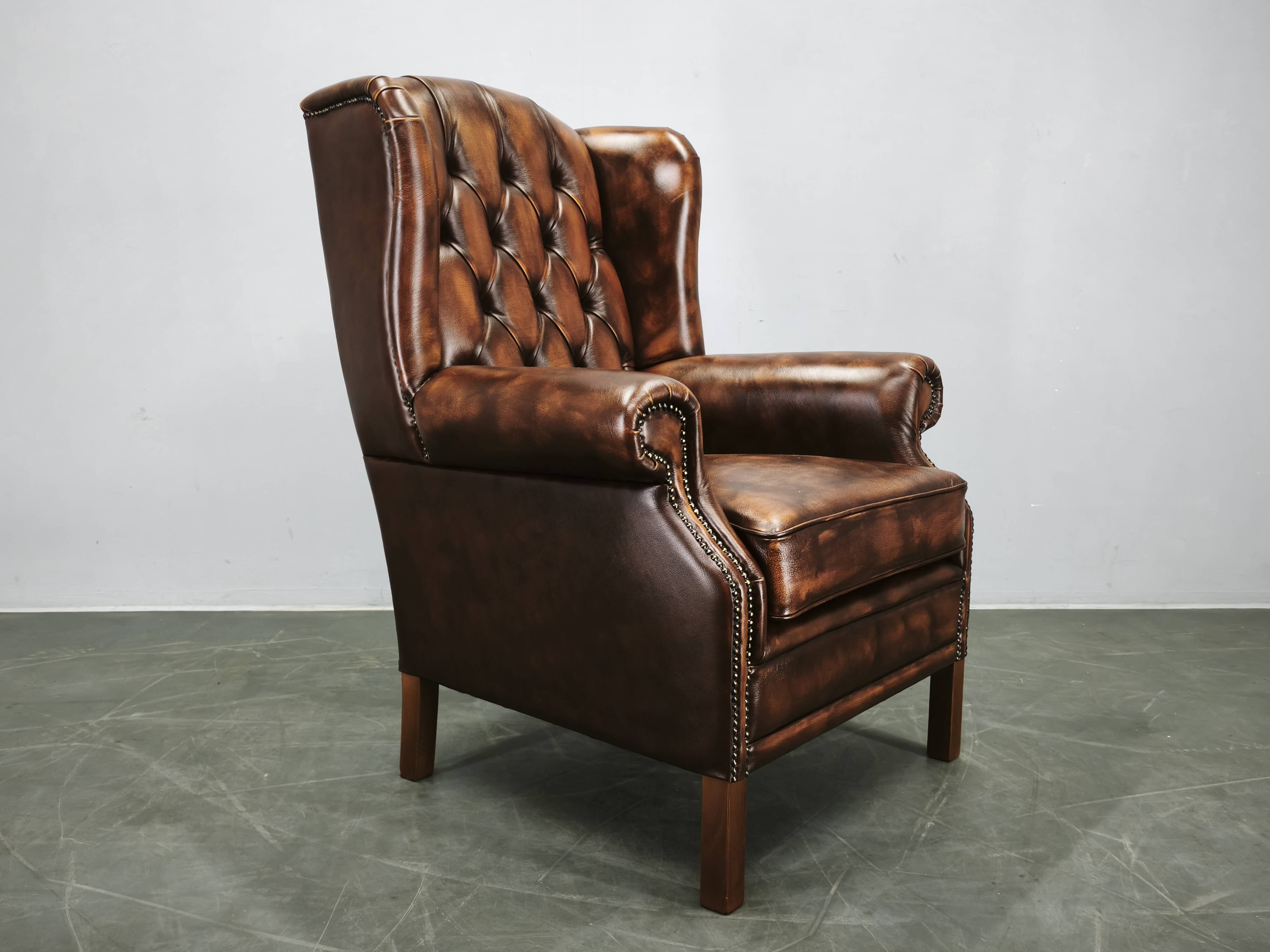 Contemporary Handmade Chesterfield Leather Wingback Armchair 2010s