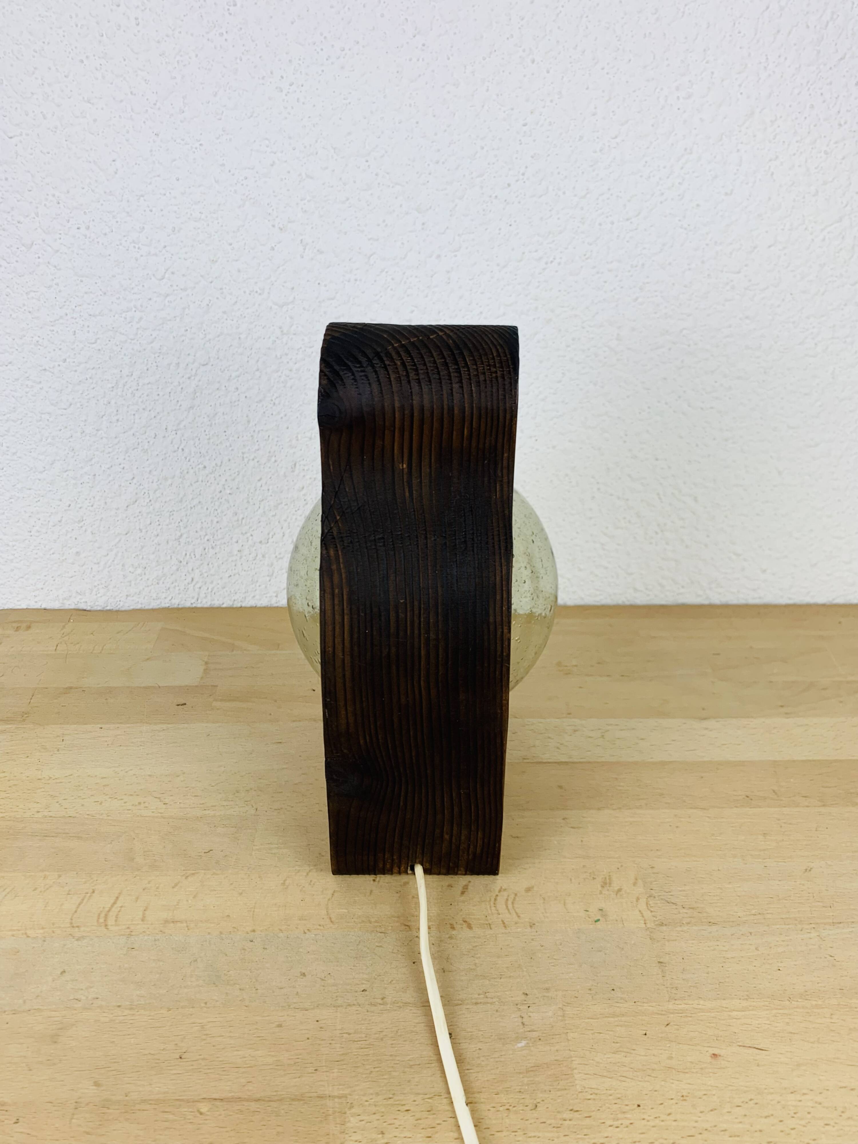 Brutalist lamp Temde Leuchten 1970s pine and glass globe