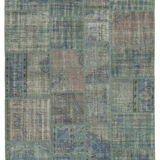 Hand-knotted oriental vintage 176 cm x 244 cm blue patchwork carpet