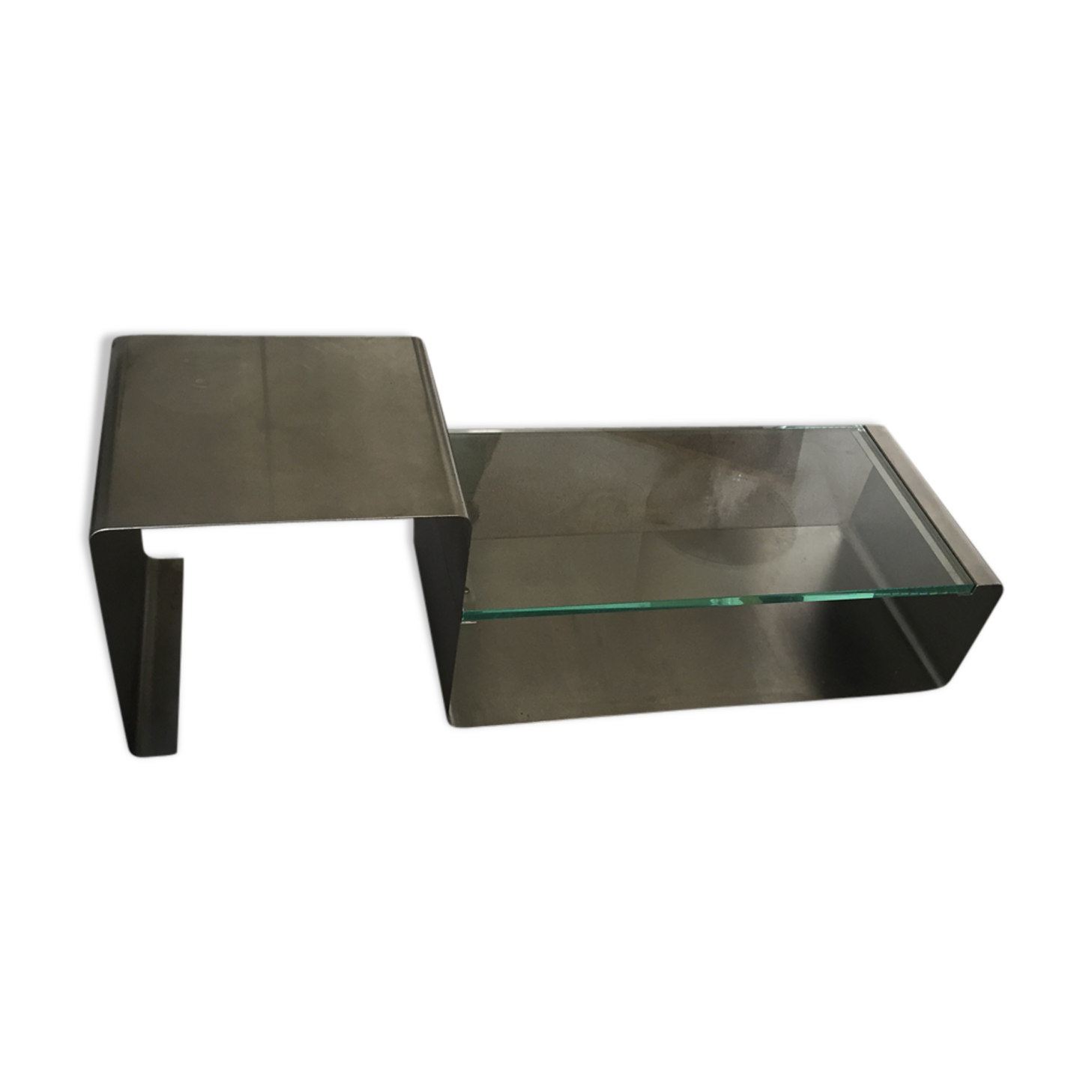 Coffee table in inox and glass 70s