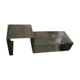 Coffee table in inox and glass 70s