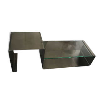 Coffee table in inox and glass 70s
