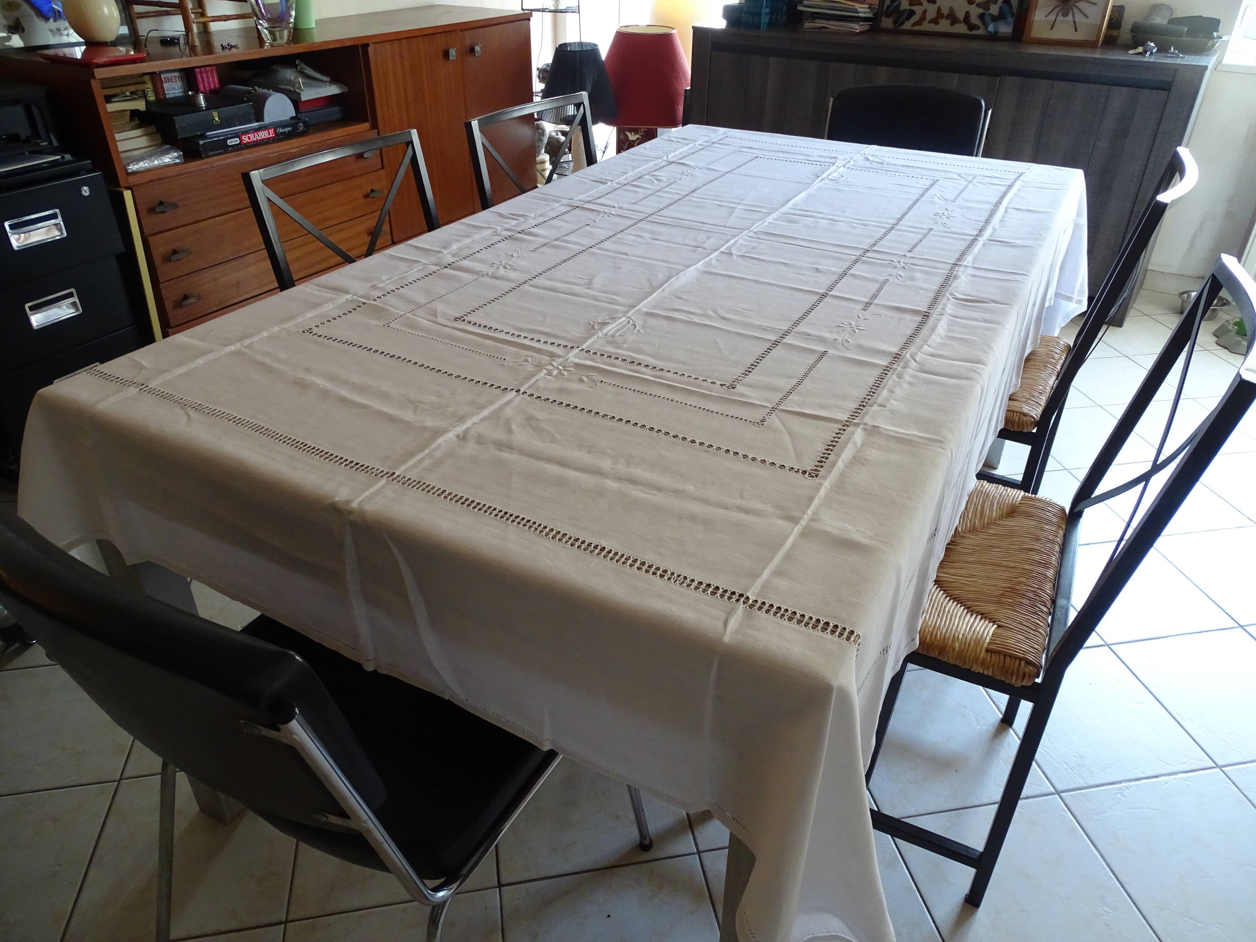 Old linen tablecloth 235 x 150 monogram AM