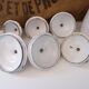 Series of 6 spice pots in white and red enamel for cooking