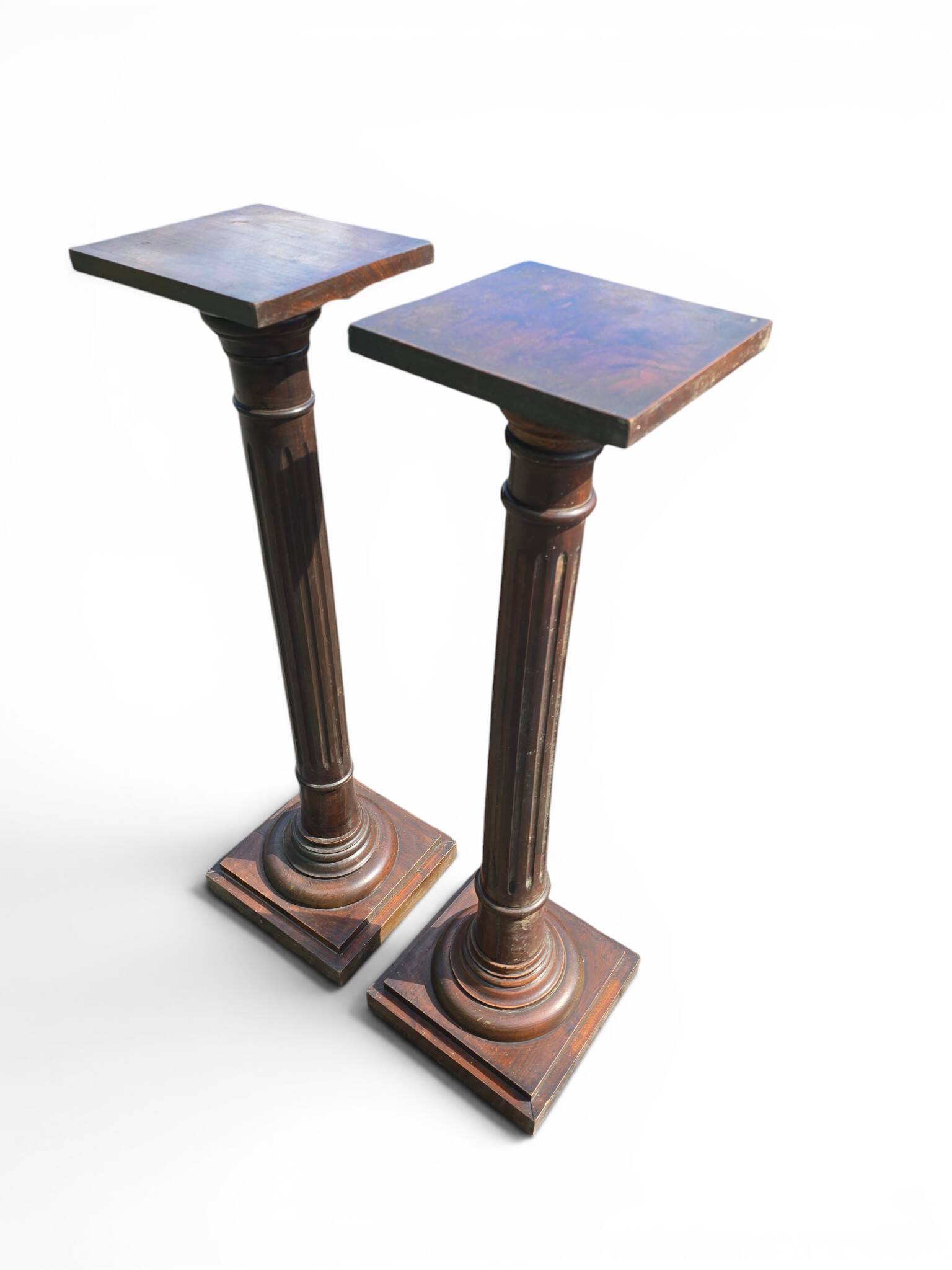 Pair of old fluted wooden pedestals
