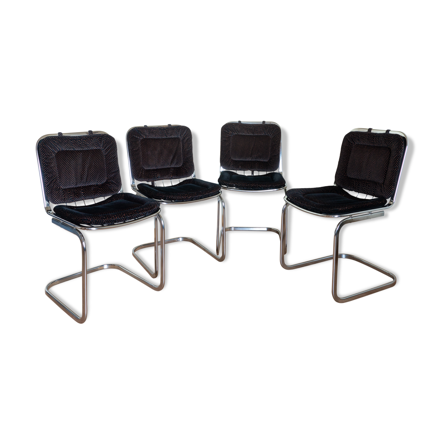 Lot 4 chrome metal chairs, black velvet cushion