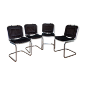 Lot 4 chaises métal chromé, coussin velours noir