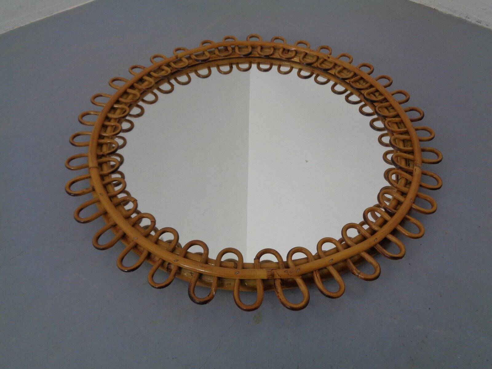 Small filigree Italian bamboo mirror, 1950s