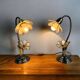 Set of 2 vintage lotus table lamps / capiz shell lamps
