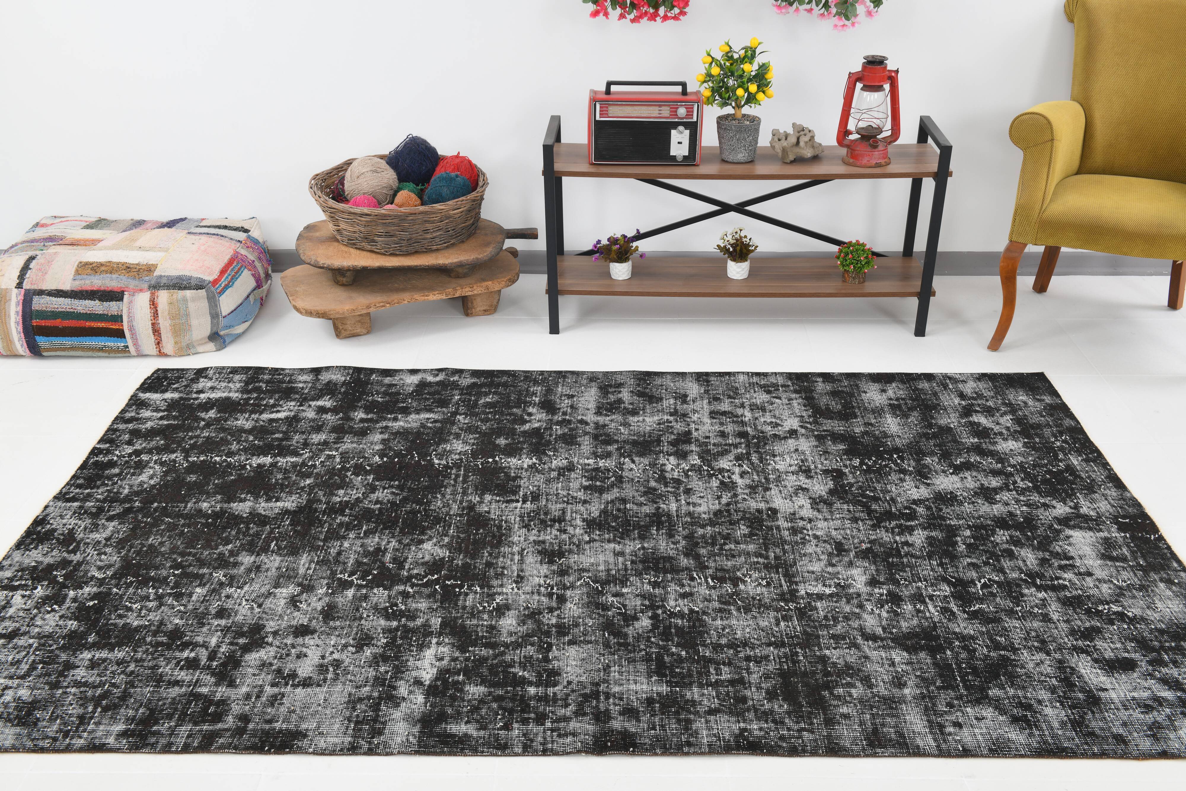 Black gray tones anatolian handmade vintage rug 260x158cm