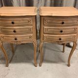 Pair of Louis XV style bedside tables with raw wood appearance