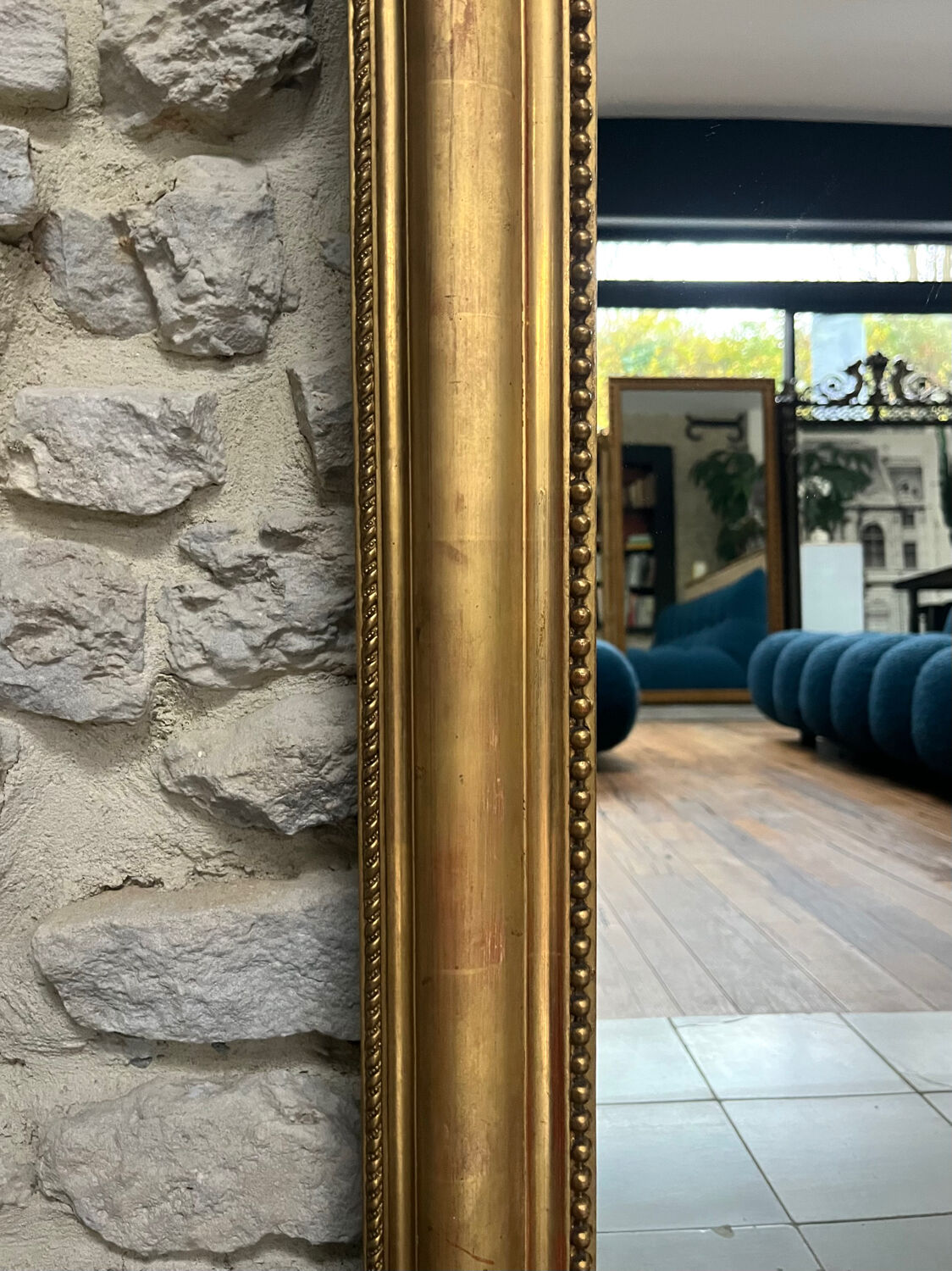 Antique mirror 150/116.5cm Louis-Philippe with pearl gold leaf.