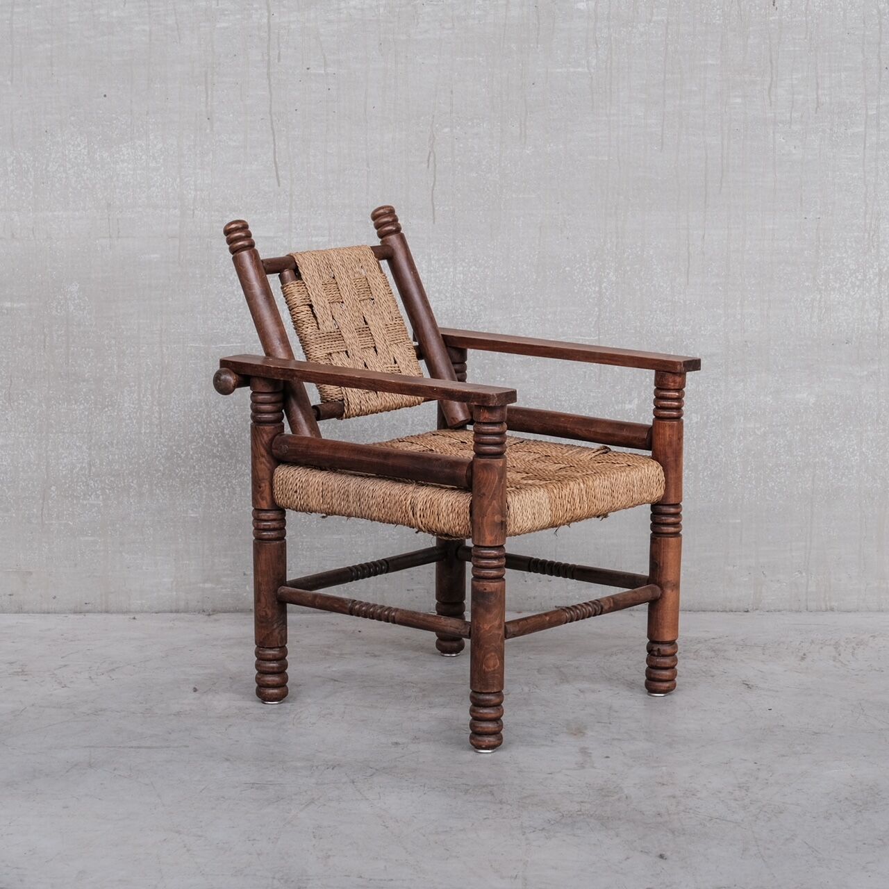 French Art Deco Cord and Oak Armchair